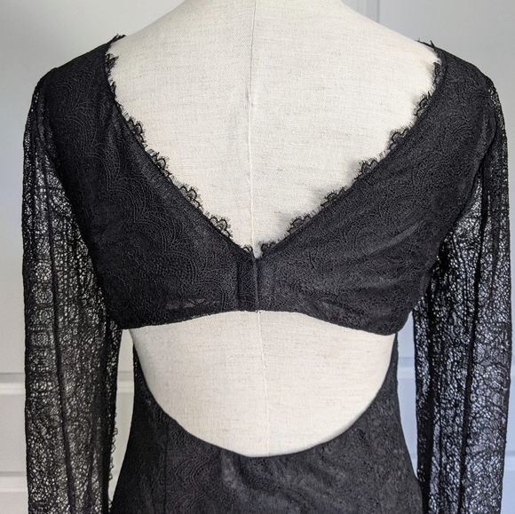 Jonathan Simkhai Intermix Bodysuit Lace Thong Long Sheer Sleeves Black M NWT - Picture 9 of 16